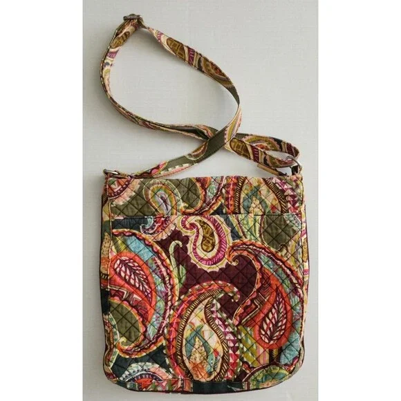 Vera Bradley Quilted Boho Crossbody Bag Green Pink Paisley Adjustable Strap - Picture 2 of 11